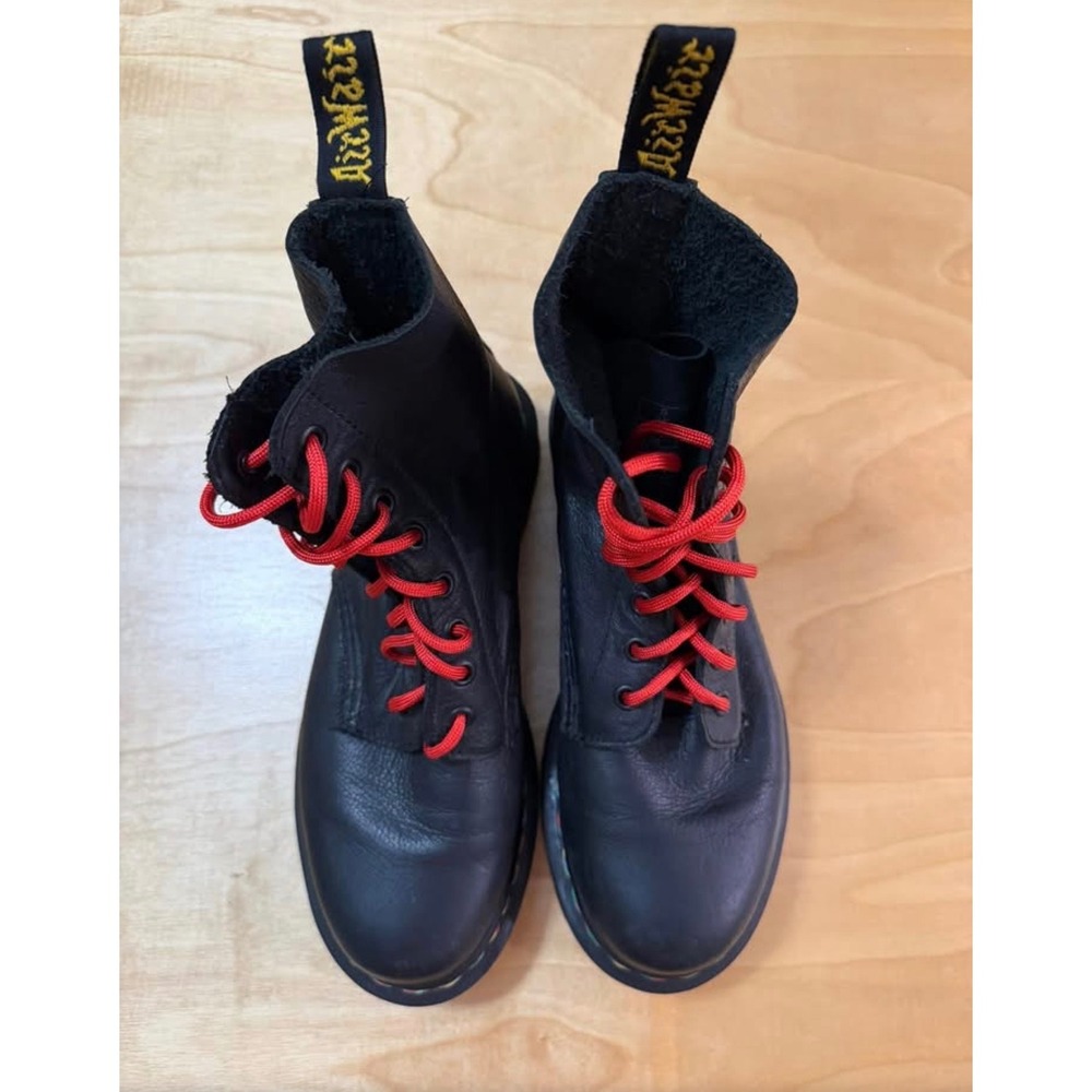 Dr Martens 1460 Pascal Rainbow Stitch Black‎ Leather Boots Size Women's 7 EU 38